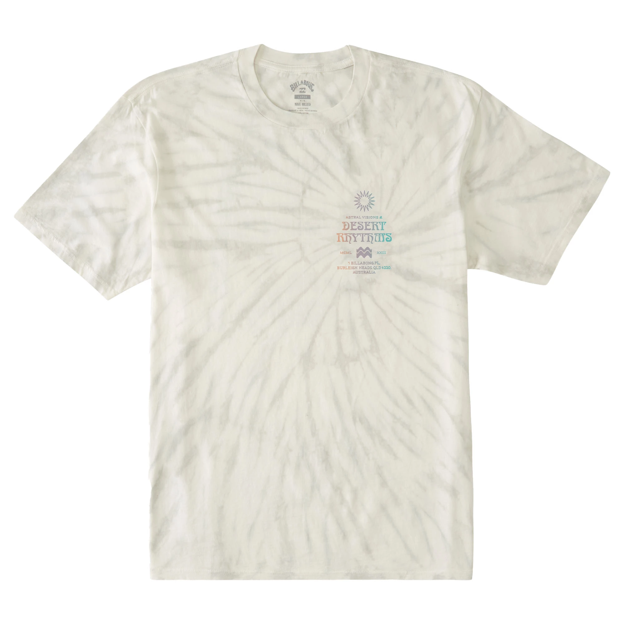 Billabong Mens Yellow Sun Wave Washed Tie-Dye Short Sleeve T Shirt - Image 2